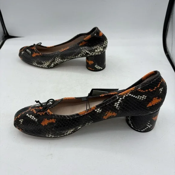 Zara Basic Shoes Womens Size 10 Black Orange Snake Print Block Heel Pumps - Picture 8 of 9